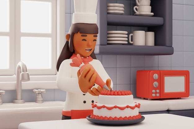 Pastry chef preparing cake in the kitchen