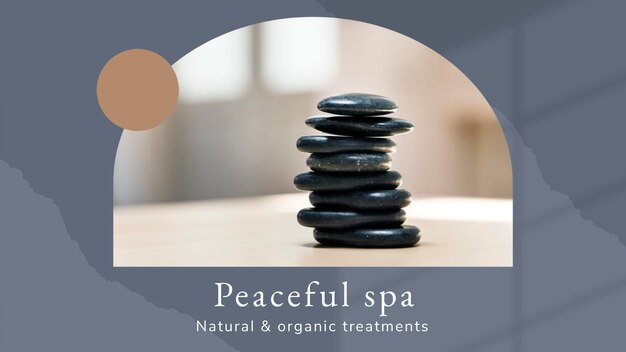 Peaceful spa wellness template psd with hot stones massage background