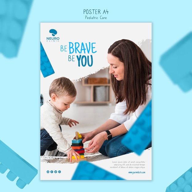 PSD gratuito stile poster concetto di cure pediatriche