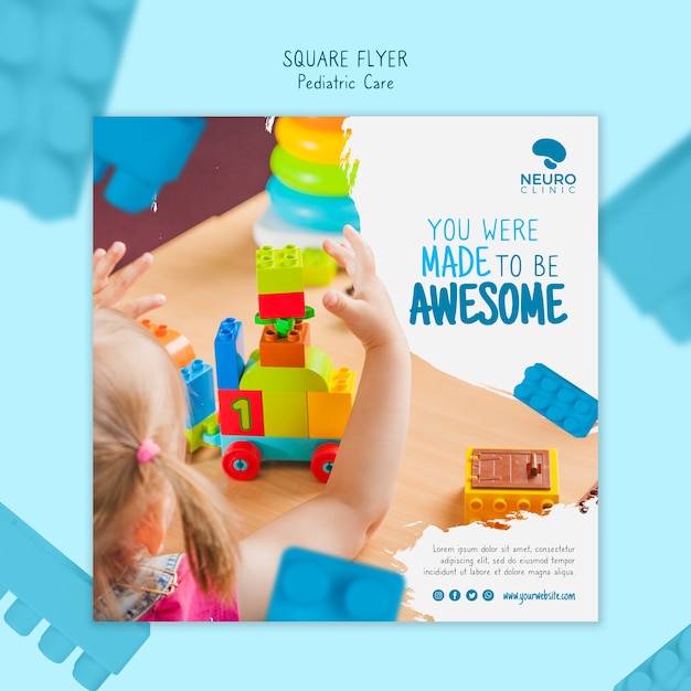 Pediatric care concept square flyer style