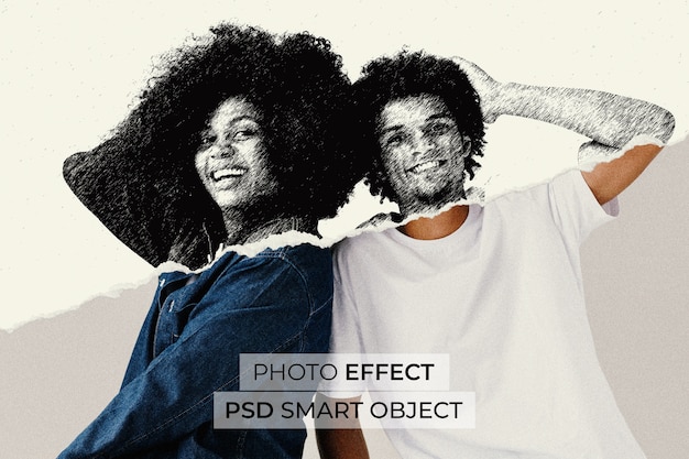 PSD gratuito disegno a matita su carta strappata disegno di effetto fotografico