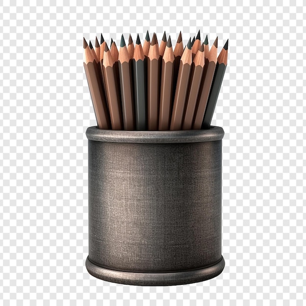 Free PSD pencils made of graphite in a metal case isolated on transparent background