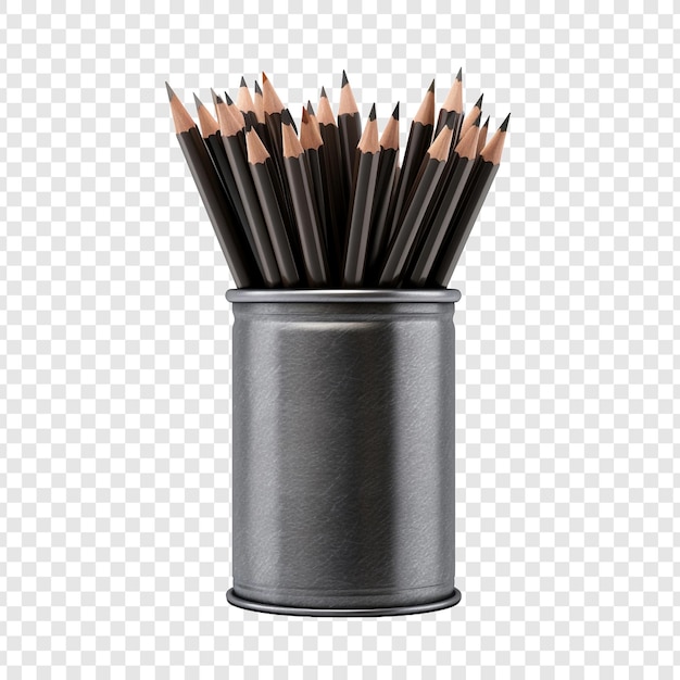 Free PSD pencils made of graphite in a metal case isolated on transparent background