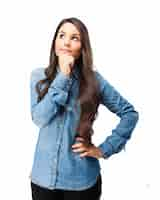 Free PSD pensive teen with denim shirt