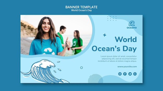 People cleaning the beaches banner template