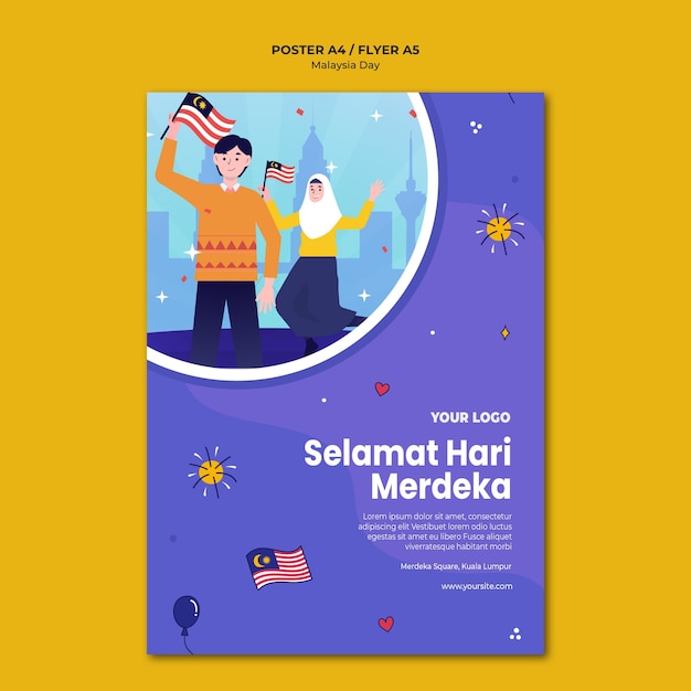 Бесплатный PSD Шаблон плаката с малайзийскими флагами