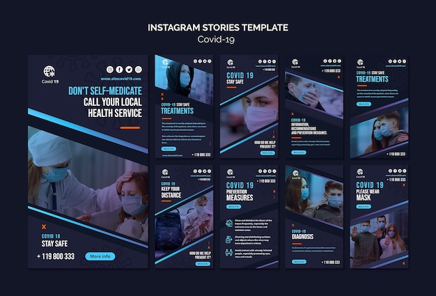 Free PSD people wearing masks outdoors instagram stories template