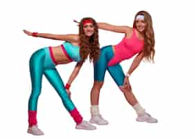 Free PSD people working out in 80s gym costume