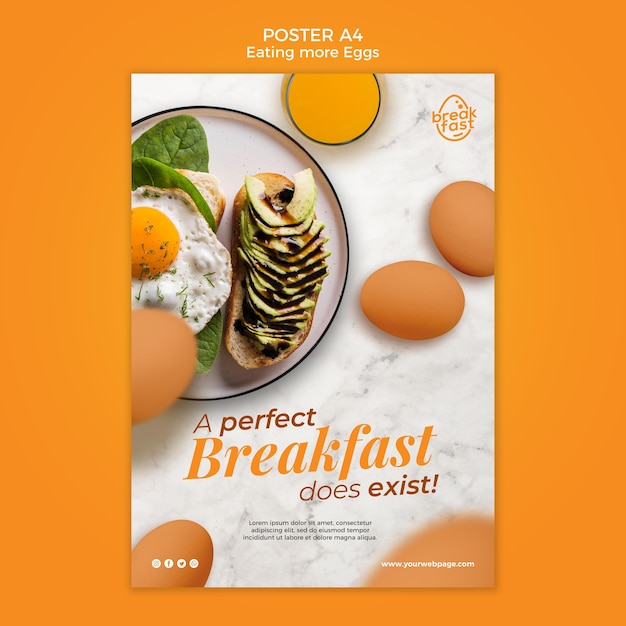 PSD gratuito colazione perfetta con modello di poster di uova