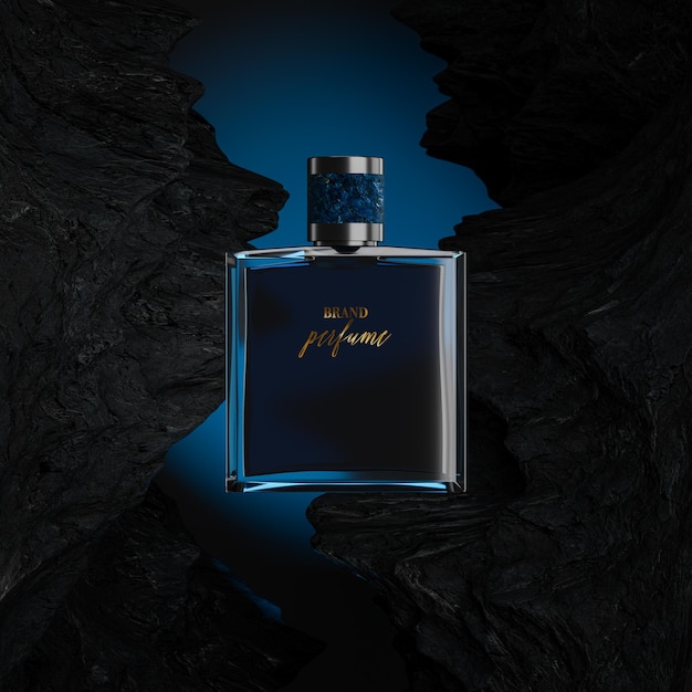Premium PSD | Perfume bottle logo mockup on black abstract background ...