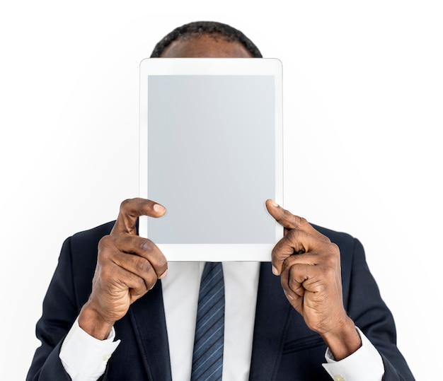 Person Holding Tablet Face Concept