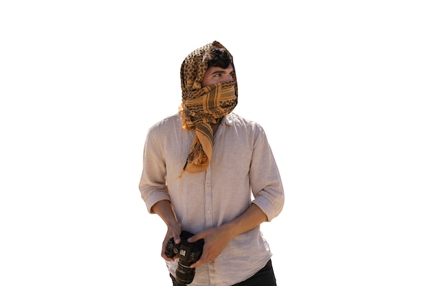 Free PSD person traveling to the desert under the hot sun