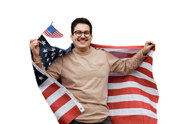 person with american flag isolated