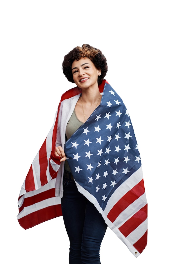Free PSD person with american flag isolated