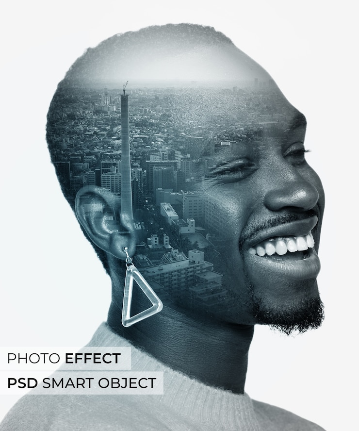 Free PSD person with double exposure effect mock-up