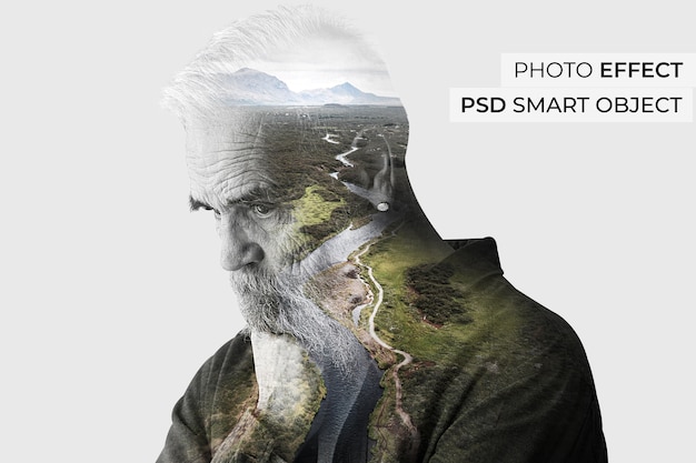 PSD gratuito persona con mock-up effetto doppia esposizione