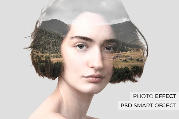 PSD gratuito persona con mock-up effetto doppia esposizione