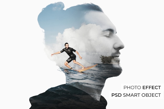 PSD gratuito persona con mock-up effetto doppia esposizione