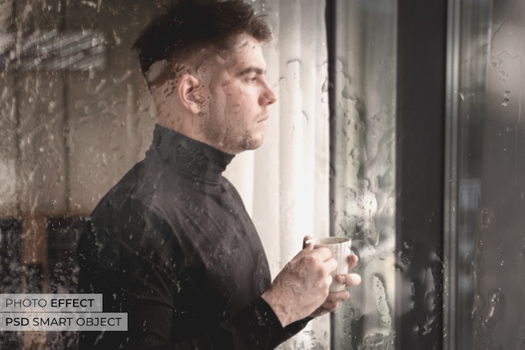Free PSD person with wet glass effect