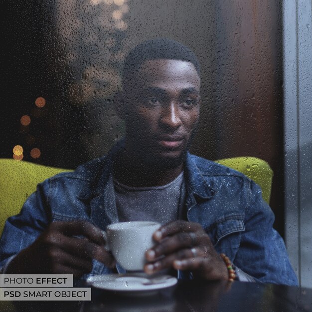 Person with wet glass effect