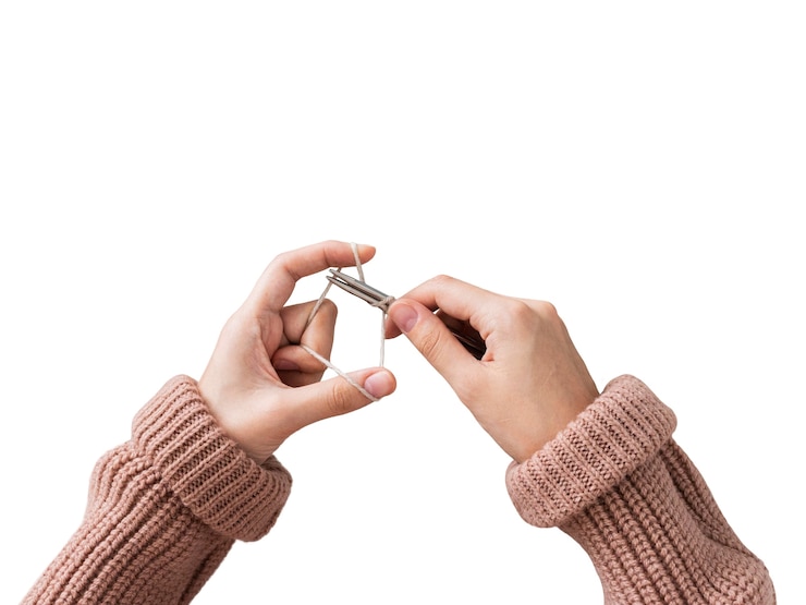 Free PSD person with yarn for crocheting