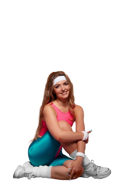 Person working 80s gym costume