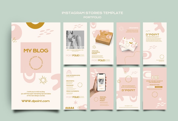 PSD gratuito set di storie instagram portfolio personale