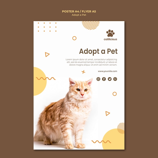 PSD gratuito design volantino per adozione di animali domestici