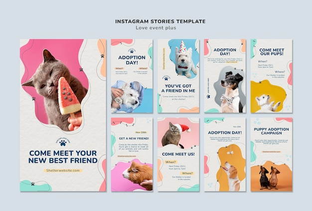 PSD gratuito storie di instagram per l'adozione di animali domestici