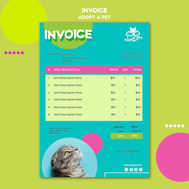 Free PSD pet adoption invoice template