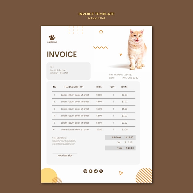 Pet adoption invoice template