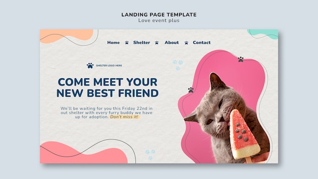 Free PSD pet adoption landing page template