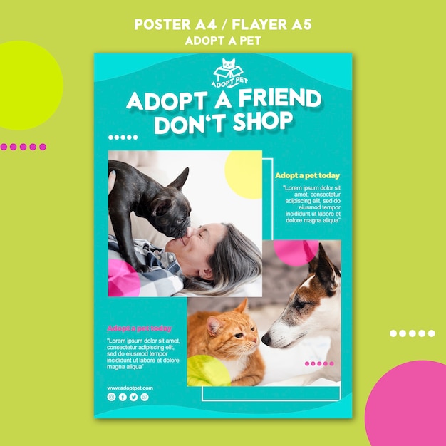 Бесплатный PSD Шаблон постера по усыновлению домашних животных