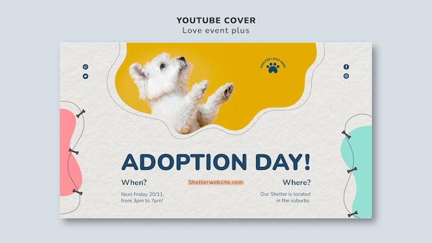 PSD gratuito modello di copertina di youtube per l'adozione di animali domestici