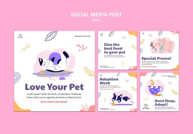 Modello di post sui social media per animali domestici