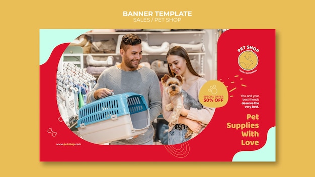 Free PSD pet shop discount dynamic shapes banner template