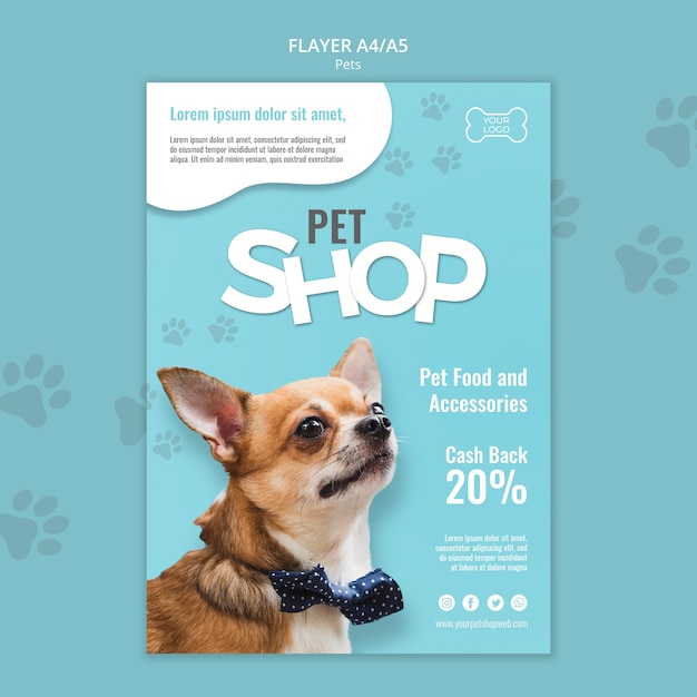 Free PSD pet shop flyer template with photo