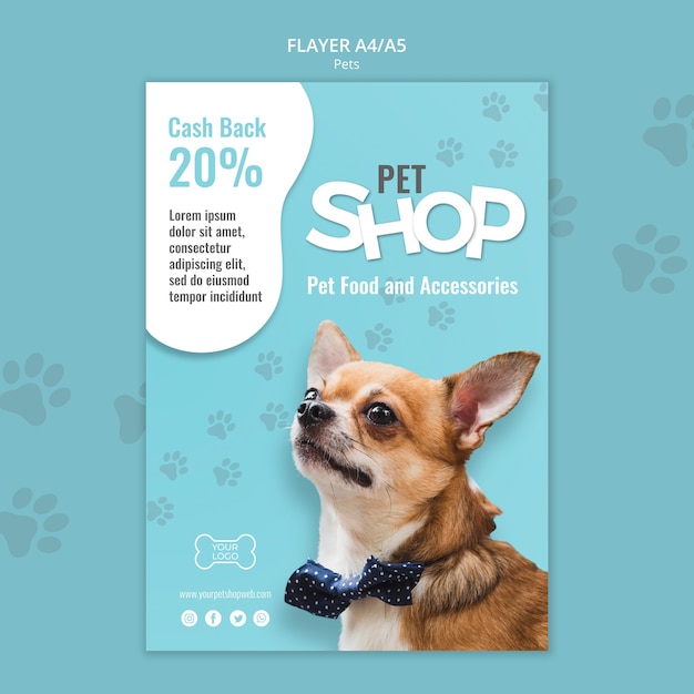 Free PSD pet shop poster template with photo of small dog