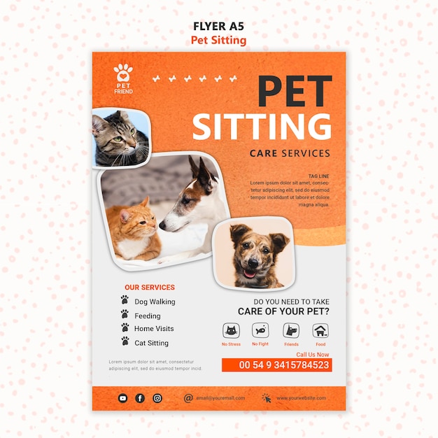 PSD gratuito modello di volantino di concetto di pet sitting