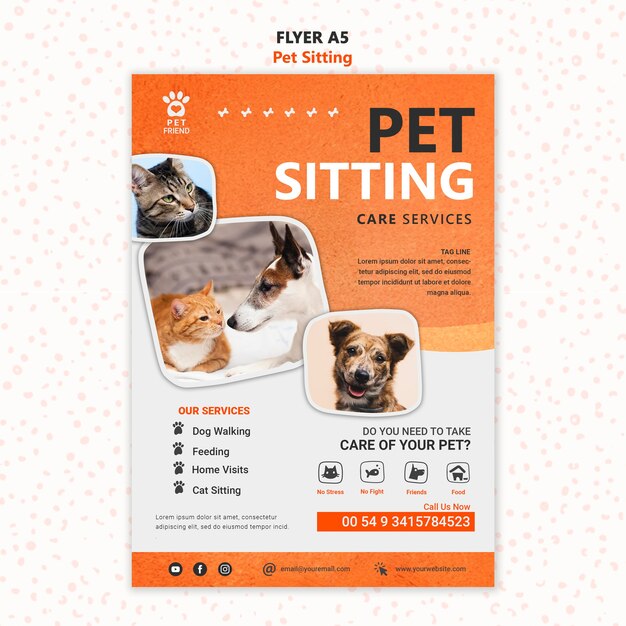 pet sitting concept flyer template