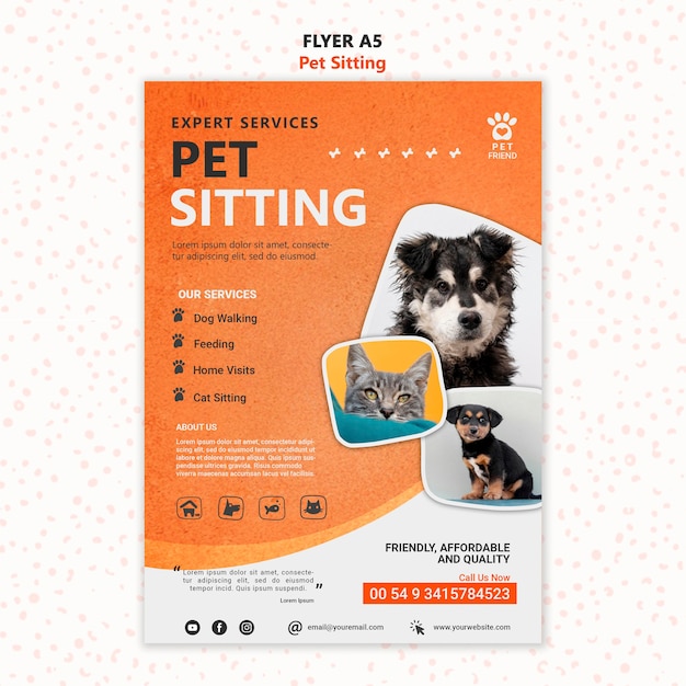 PSD gratuito modello di volantino di concetto di pet sitting