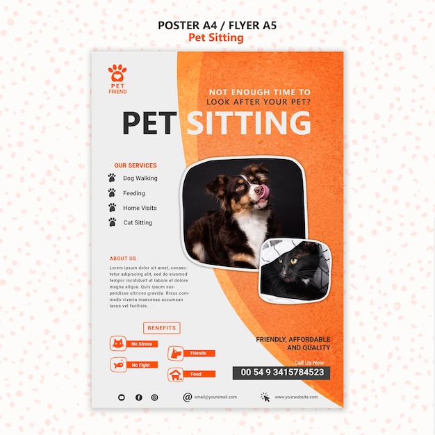 Pet sitting concept flyer template