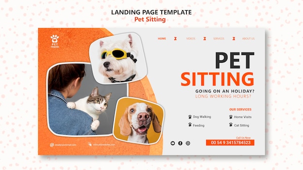 PSD gratuito modello di pagina di destinazione del concetto di pet sitting