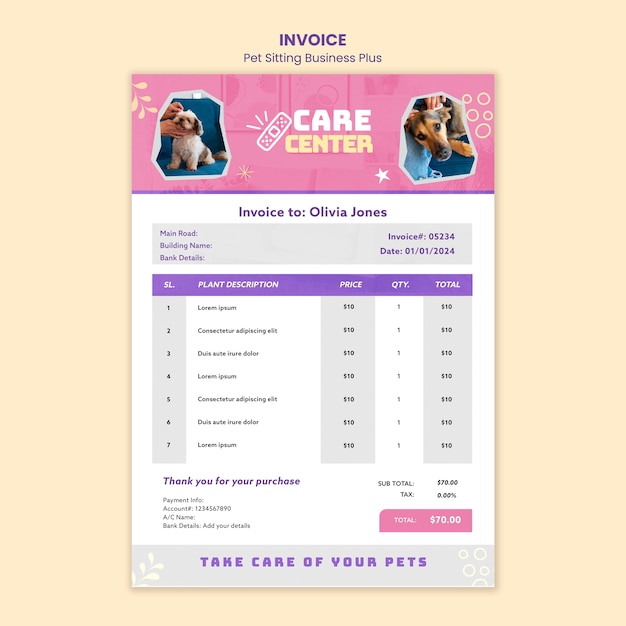 Pet sitting job invoice template