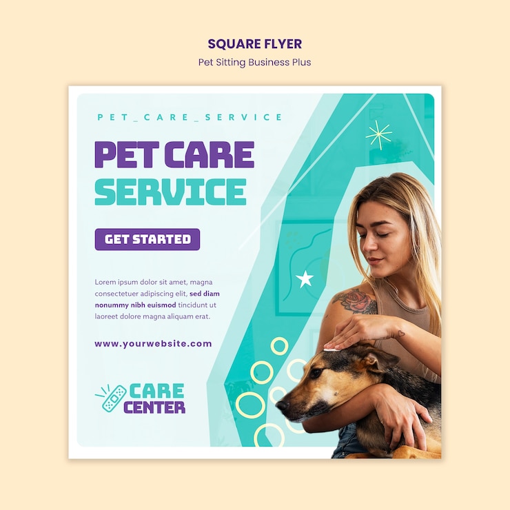 Free PSD pet sitting job square flyer