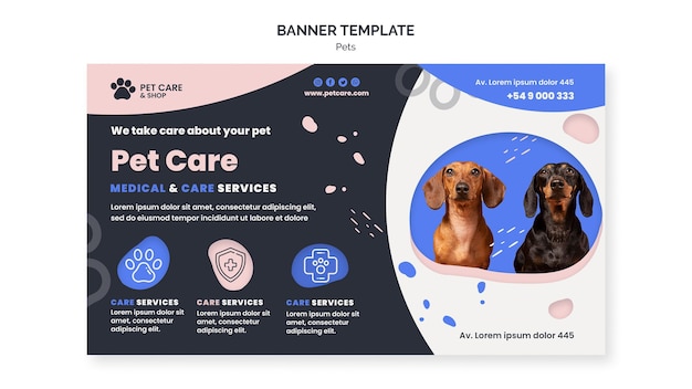 Pets care banner design template