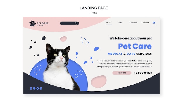 Free PSD pets care landing page design template