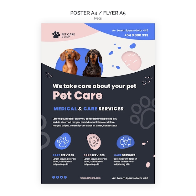 Modello di progettazione del poster per la cura degli animali domestici