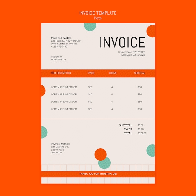 Free PSD pets template design of invoice design