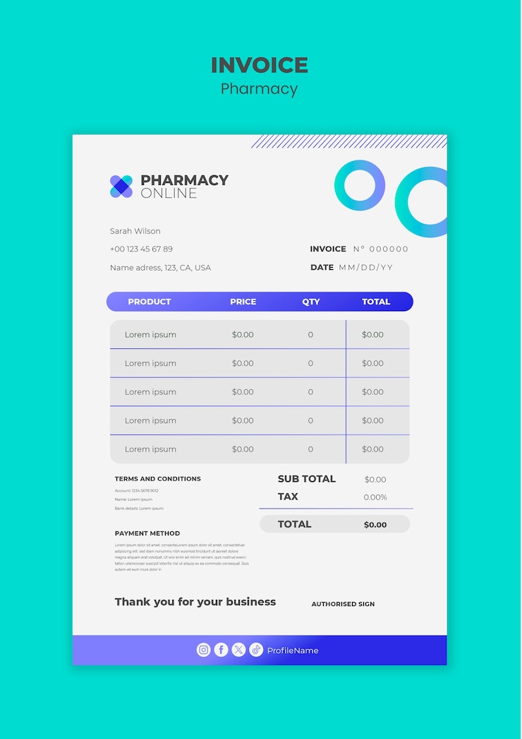 Free PSD pharmacy invoice template design